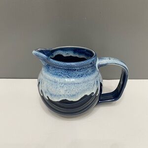 Artisan Made Pottery Stoneware Small Pitcher/Creamer Blue Drip Glaze Handmade